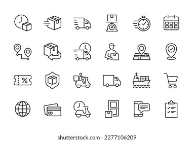 Package delivery, shipping related line icon set - Editable stroke, Pixel perfect at 64x64