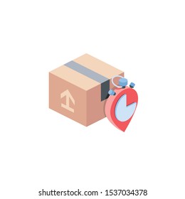 Package delivery time. Vector 3d isometric, color web icon, new flat style. Creative illustration design, idea for infographics.