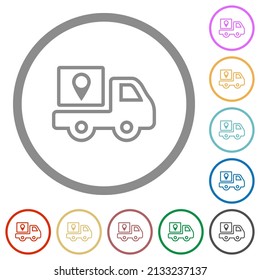 Package delivery tracking outline flat color icons in round outlines on white background
