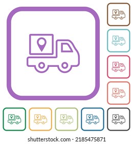 Package delivery tracking outline simple icons in color rounded square frames on white background