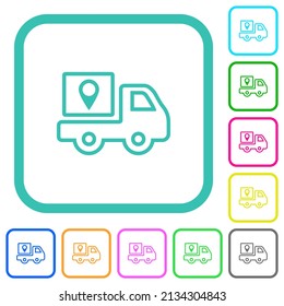 Package delivery tracking outline vivid colored flat icons in curved borders on white background