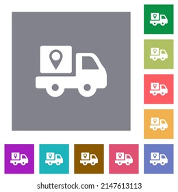 Package delivery tracking solid flat icons on simple color square backgrounds