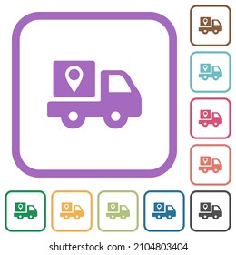 Package delivery tracking solid simple icons in color rounded square frames on white background