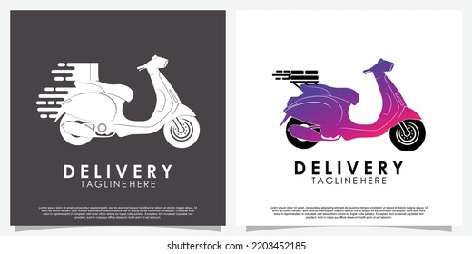 Package delivery with unique logo design scooter Premium Vector