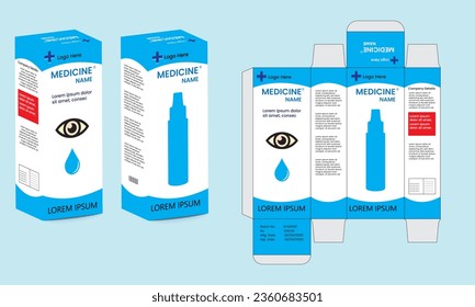 Package Design. Box packaging die cut template design. Packaging template for medicine, eye drop. Box design.