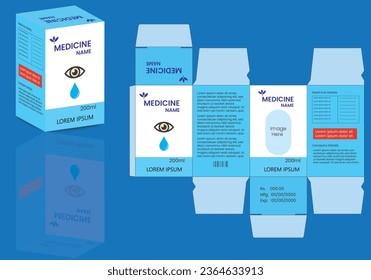 Paketdesign. Box Design. Box Packaging the cut Template Design. Verpackungsvorlage für Arzneimittel, Augentropfen.