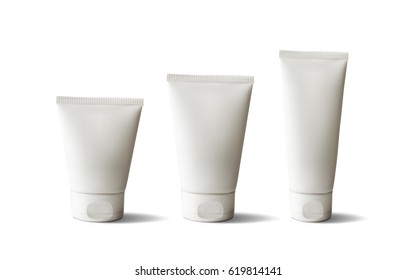 Package design cosmetic products. White realistic tubes.