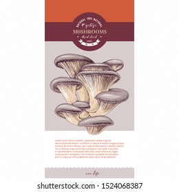 Package design for dried sliced oyster mushrooms. Vector illustration.