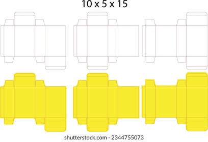 Recorte de línea de tinte de diseño de paquetes, corte de línea discontinua superpuesta, plantilla de línea de tinte, 10x5x15, plantilla de paquete de tamaño 10x5x15