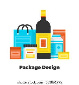 Package Design Flat Icon. Material Design Illustration Concept. Modern Colorful Web Design Graphics. Premium Quality. Pixel Perfect. Bold Line Color Art. Unusual Artwork Isolated on White. 