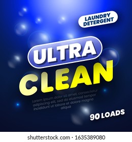 Package design for laundry detergent. Template label for washing powder. Vector illustration.