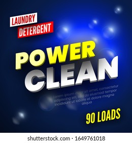 Package design for laundry detergent. Template label for washing powder. Vector illustration.