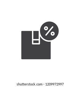 Package discount vector icon. filled flat sign for mobile concept and web design. Cardboard box and percentage sign simple solid icon. Symbol, logo illustration. Pixel perfect vector graphics