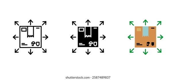 Package distribution icon. Shipping and logistics sign. Parcel transport symbol. Supply chain pictogram. E commerce warehouse illustration. Export and import concept.