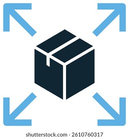 Package distribution icon vector for logistics flow, shipment process, and supply chain management. Ideal for ecommerce, courier service, and warehouse systems.