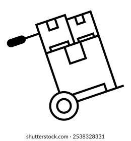 Pacote dolly, mão caminhão dolly, carrinho com caixa de cartão. Conceito de transporte, armazenagem, serviço de entrega e logística. Ilustração de símbolo de design de vetor de ícone.
