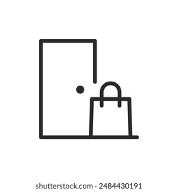 Paquete en la puerta, icono de estilo lineal. entrega a domicilio y compras en línea. Ancho de trazo editable