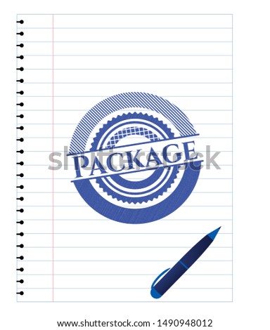 Package drawn with pen strokes. Blue ink. Vector Illustration. Detailed.