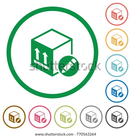 Package edit flat color icons in round outlines on white background