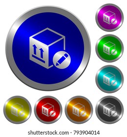 Package edit icons on round luminous coin-like color steel buttons
