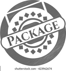 Package emblem drawn in pencil