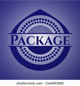 Package emblem with jean background