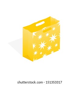 Package with floral pattern and shade. Yellow shopping bag isolated on white background. Vector illustration.
