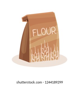 Package of flour, baking and cooking Ingredient in paper bag vector Illustration on a white background