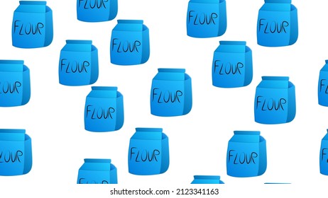 package of flour on a white background. vector illustration, pattern. flour is poured into a large blue paper bag. illustration for a cafe. seamless illustration