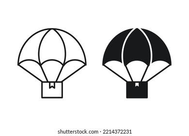 Package flying on parachute. Dropshipping icon. Illustration vector 
