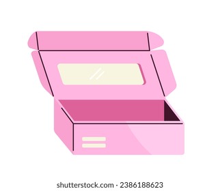 Package for food concept. Colorful container, pink box. Fastfood and takeaway eating. Sticker for social networks and messengers. Cartoon flat vector illustration isolated on white background