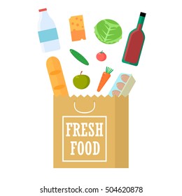 Package with fresh food. Flat design. Vector illustration. EPS10.