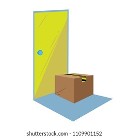 Package front of the door. Box Expedition Icon Illustration. Logistic Icon, Vector Illustration.