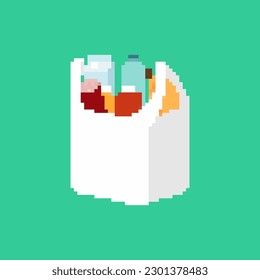 Package full food pixel art isolated. 8 bit Food pixelated. Vector illustration