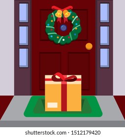 Package - Gift - Box In Doorstep Flat Vector