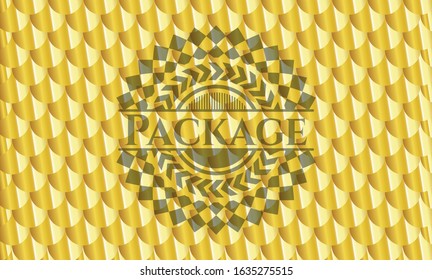 Package gold shiny badge. Scales pattern. Vector Illustration. Detailed.