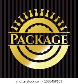 Package golden badge or emblem. Vector Illustration. Detailed.