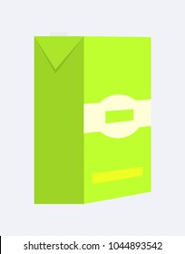 Package of green color, poster with container made of paper with label and emblem, consisting milk and dairy product, isolated on vector illustration
