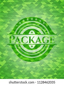 Package green emblem with triangle mosaic background