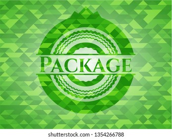 Package green emblem with triangle mosaic background