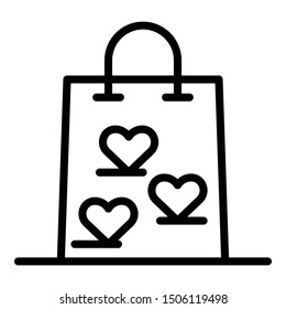 Package with hearts icon. Outline package with hearts vector icon for web design isolated on white background
