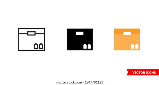 Package icon of 3 types: color, black and white, outline. Isolated vector sign symbol.