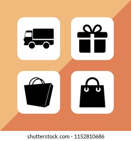 package icon. 4 package set with bag, gift, shopping bag and deliver vector icons for web and mobile app
