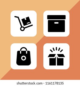 package icon. 4 package set with bag, box, distribution and archive black box vector icons for web and mobile app