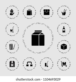 Package icon. collection of 13 package filled icons such as paints, cart cargo, box, cream tube, shopping bag, gift. editable package icons for web and mobile.