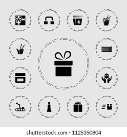 Package icon. collection of 13 package filled icons such as present, cream tube, cream, gift, express delivery, chinese fast food. editable package icons for web and mobile.