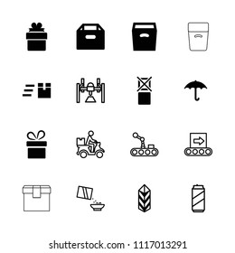 Package icon. collection of 16 package filled and outline icons such as present, express delivery, box, keep dry cargo, cargo. editable package icons for web and mobile.