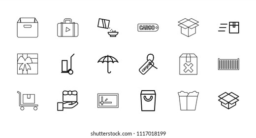 Package icon. collection of 18 package outline icons such as cart cargo, shopping bag, gift, express delivery, cereal, cargo tag. editable package icons for web and mobile.