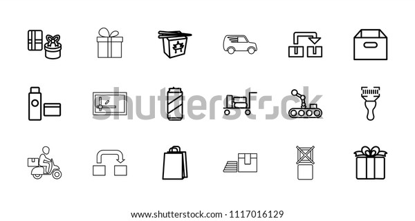 Package icon.
collection of 18 package outline icons such as luggage, shopping
bag, box, gift, chinese fast food, bar code scanner. editable
package icons for web and
mobile.