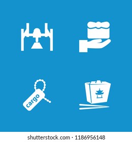 Package icon. collection of 4 package filled icons such as gift, chinese fast food, cargo tag. editable package icons for web and mobile.
